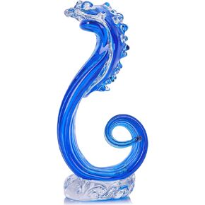 Blue Glass Beach House Decor, Hand Blown Glass Ocean Wave Decor, Tall Blue Glass Sculpture Home Decor, Ocean Wave Fused Art Glass Figurines, For Sea Glass Beach Coastal Nautical Office Surfers Gifts