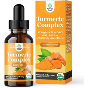 Organic Turmeric Liquid Drops for Adults - Liquid Turmeric Curcumin with Black Pepper Cinnamon and Ginger for Joints Digestion Immunity & More - Organic Turmeric Supplement Liquid Concentrate (2oz)