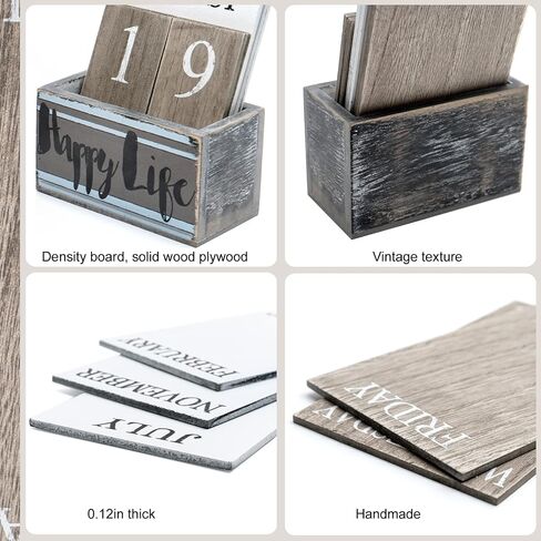 Notakia Perpetual Calendar Wooden Calendar Blocks Vintage Wood Block Calendar for Home Office Desk Accessories Week Month Date Display (Wood Color Home) in Kuwait