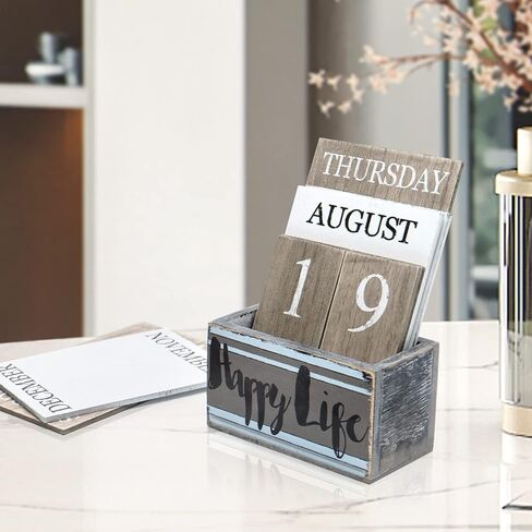 Notakia Perpetual Calendar Wooden Calendar Blocks Vintage Wood Block Calendar for Home Office Desk Accessories Week Month Date Display (Wood Color Home) in Kuwait