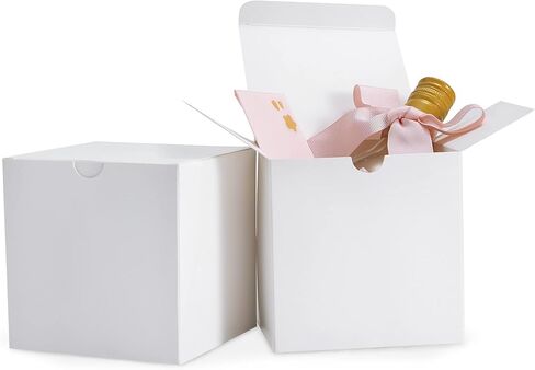 صندوق هدايا ورقي أبيض مقاس 8 × 8 × 4 بوصات من VATIN، 12 عبوة من علب الهدايا مع أغطية لصناديق الهدايا، مثالية لهدايا وصيفات العروس، وعيد الميلاد، وحفلات الزفاف، وحفلات أعياد الميلاد in Kuwait