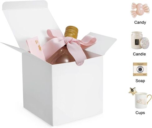 صندوق هدايا ورقي أبيض مقاس 8 × 8 × 4 بوصات من VATIN، 12 عبوة من علب الهدايا مع أغطية لصناديق الهدايا، مثالية لهدايا وصيفات العروس، وعيد الميلاد، وحفلات الزفاف، وحفلات أعياد الميلاد in Kuwait