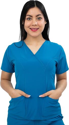 Scrubs - Women's Fluid-Resistant Scrub Ensemble with Round Neck Top and FlexFit Jogger Pants, Cargo Pockets in Saudi Arabia
