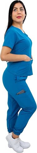 Scrubs - Women's Fluid-Resistant Scrub Ensemble with Round Neck Top and FlexFit Jogger Pants, Cargo Pockets in Saudi Arabia