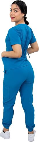 Scrubs - Women's Fluid-Resistant Scrub Ensemble with Round Neck Top and FlexFit Jogger Pants, Cargo Pockets in Saudi Arabia