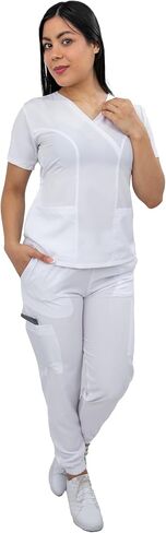 Scrubs - Women's Fluid-Resistant Scrub Ensemble with Round Neck Top and FlexFit Jogger Pants, Cargo Pockets in Saudi Arabia