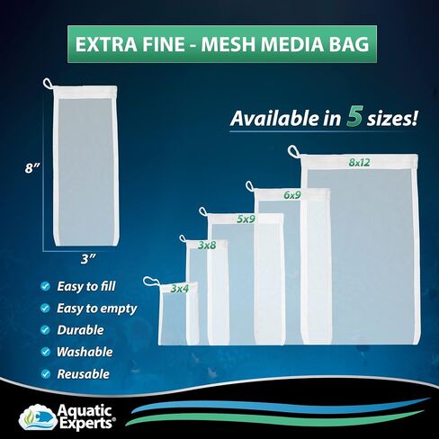 Aquatic Experts Extra Fine Aquarium Media Bag - Durable Filter Bags for Fish Tank, Secure Drawstring Filter Media Bag, Media Bags for Aquarium (Extra Fine, 3"x 4" - 4 Pack) in Saudi Arabia