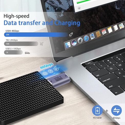 Duttek USB C Extension Adapter 100W, Right Angle USB C Adapter 40Gbps, Up&Down, Middle Bend and Side Bend 90 Degree, Type C Male to Female Adapter for Laptop, Tablet and Phones 4 Pack in Kuwait