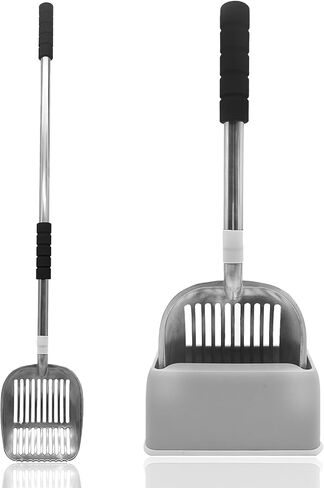 PINVNBY Cat Litter Scooper, Long Handle Litter Sifter Scoop with Litter Scoop Holder Stainless Steel Kitten Scooper Deep Kitty Litter Scooper with Box Metal Detachable Sifting Litter Shovel Set in Kuwait