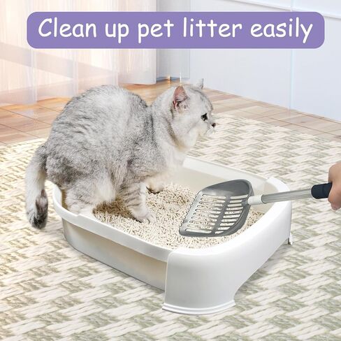 PINVNBY Cat Litter Scooper, Long Handle Litter Sifter Scoop with Litter Scoop Holder Stainless Steel Kitten Scooper Deep Kitty Litter Scooper with Box Metal Detachable Sifting Litter Shovel Set in Kuwait
