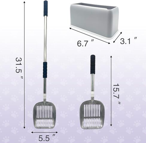 PINVNBY Cat Litter Scooper, Long Handle Litter Sifter Scoop with Litter Scoop Holder Stainless Steel Kitten Scooper Deep Kitty Litter Scooper with Box Metal Detachable Sifting Litter Shovel Set in Kuwait