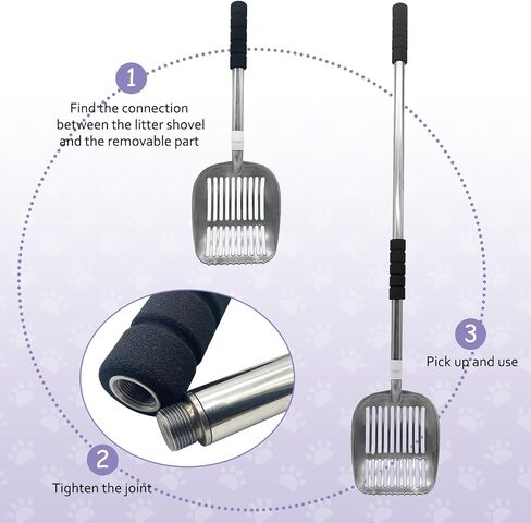PINVNBY Cat Litter Scooper, Long Handle Litter Sifter Scoop with Litter Scoop Holder Stainless Steel Kitten Scooper Deep Kitty Litter Scooper with Box Metal Detachable Sifting Litter Shovel Set in Kuwait