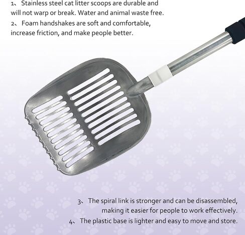 PINVNBY Cat Litter Scooper, Long Handle Litter Sifter Scoop with Litter Scoop Holder Stainless Steel Kitten Scooper Deep Kitty Litter Scooper with Box Metal Detachable Sifting Litter Shovel Set in Kuwait