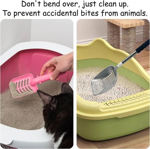 PINVNBY Cat Litter Scooper, Long Handle Litter Sifter Scoop with Litter Scoop Holder Stainless Steel Kitten Scooper Deep Kitty Litter Scooper with Box Metal Detachable Sifting Litter Shovel Set in Kuwait