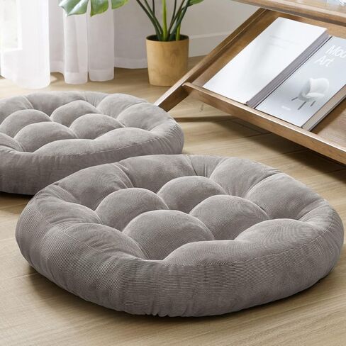 Meditation Floor Pillow Set of 2, Square Large Pillows Seating for Adults, Tufted Corduroy Floor Cushion for Tatami Living Room, Grey, 22x22 Inch in Saudi Arabia