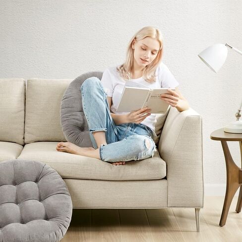 Meditation Floor Pillow Set of 2, Square Large Pillows Seating for Adults, Tufted Corduroy Floor Cushion for Tatami Living Room, Grey, 22x22 Inch in Saudi Arabia