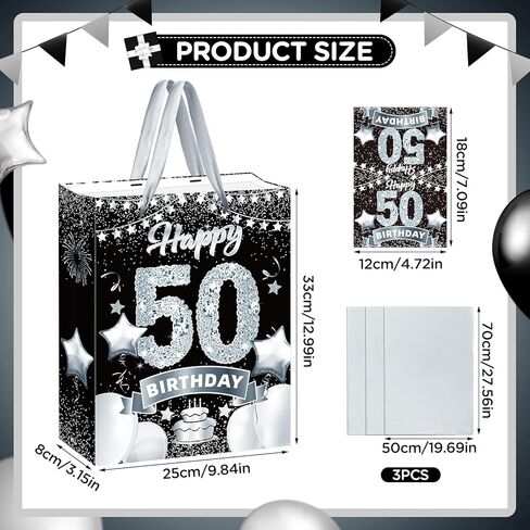 حقائب هدايا عيد الميلاد السادس عشر باللون الأسود والفضي، حقيبة تغليف هدايا عيد الميلاد السادس عشر الكبيرة مقاس 33 سم مع ورق مناديل وبطاقة حلوة لعيد الميلاد السادس عشر من كرافت جودي حقيبة حلوى للأولاد والبنات ديكورات حفلات عيد الميلاد السادس عشر in Kuwait