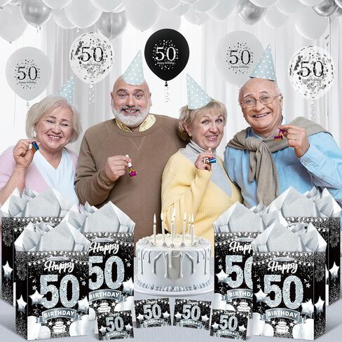 حقائب هدايا عيد الميلاد السادس عشر باللون الأسود والفضي، حقيبة تغليف هدايا عيد الميلاد السادس عشر الكبيرة مقاس 33 سم مع ورق مناديل وبطاقة حلوة لعيد الميلاد السادس عشر من كرافت جودي حقيبة حلوى للأولاد والبنات ديكورات حفلات عيد الميلاد السادس عشر in Kuwait