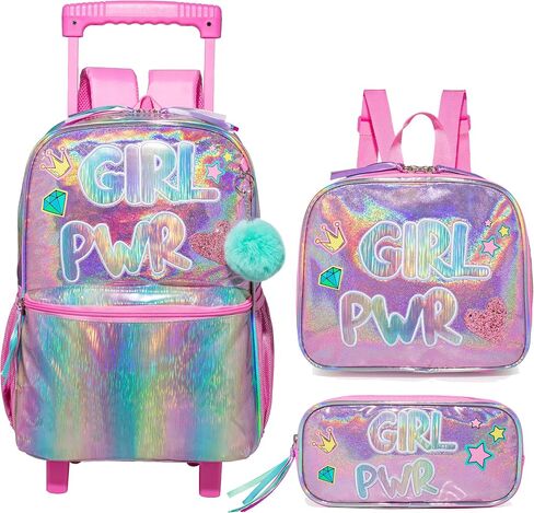 kids Rolling Kid Travel Toddler Duffle Bag Bow Tie Backpack for Girls Carry on Luggage Roller Computer Suitcase with Pencil Case and Lunch Box Wheels Wheeled Sequins Backpacks Girls Gradient Pink in Saudi Arabia