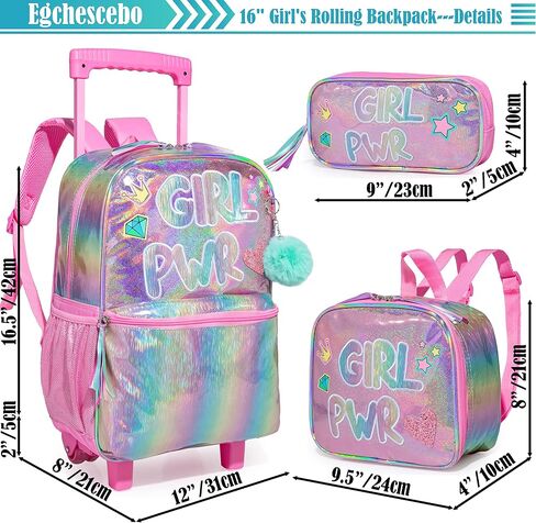 kids Rolling Kid Travel Toddler Duffle Bag Bow Tie Backpack for Girls Carry on Luggage Roller Computer Suitcase with Pencil Case and Lunch Box Wheels Wheeled Sequins Backpacks Girls Gradient Pink in Saudi Arabia