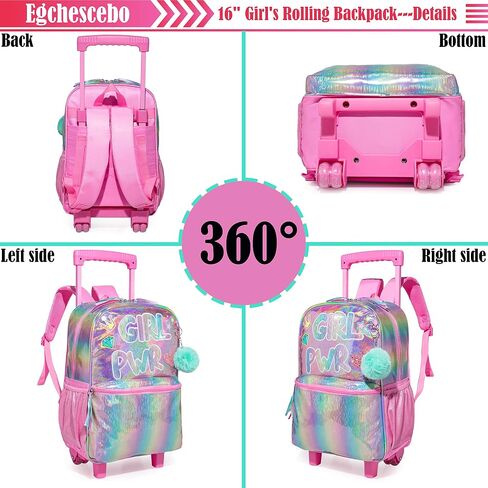 kids Rolling Kid Travel Toddler Duffle Bag Bow Tie Backpack for Girls Carry on Luggage Roller Computer Suitcase with Pencil Case and Lunch Box Wheels Wheeled Sequins Backpacks Girls Gradient Pink in Saudi Arabia