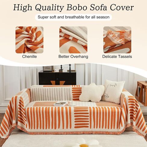 ROOMLIFE Couch Cover Sofa Slipcover Chenille Sofa Covers Ivory White with Lace Edge Sofa Covers for 2-3 Cushion Couch Living Room Furniture Protector Couch Cover Blanket for Dogs Pet, 71"x118" in Saudi Arabia