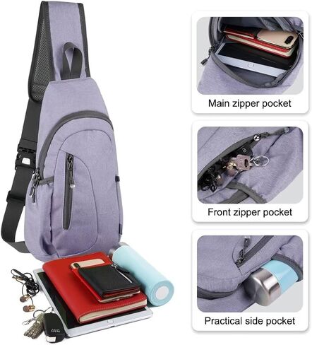 TITECOUGO Small Sling Bag Lightweight Crossbody Bag for Women Men Hiking Backpack Travel Shoulder Bags Chest Daypack for Gym Work Casual Cycling Sports Z1-Canvas Dark Black in Kuwait