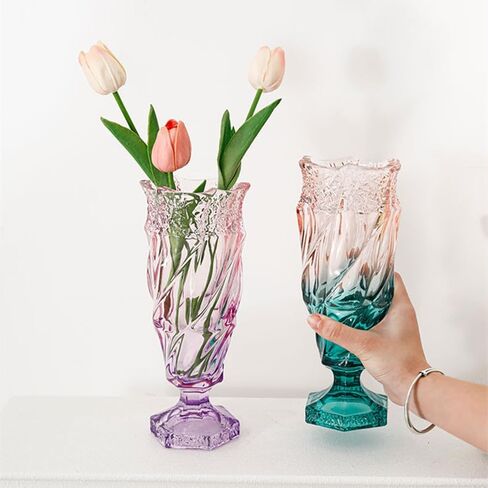 Glass Flower vase 2.4lb 8.5inch,Bohemian Style, for Centerpieces,Wedding,Perfect Home Decor Glass Vase (Purple Pink) in Saudi Arabia