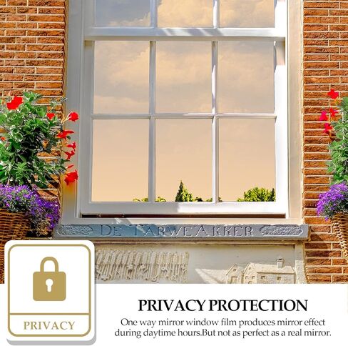 طبقة خصوصية للنافذة من DKTIE، مرآة ذات اتجاه واحد مع أدوات التثبيت - طبقة خصوصية للنافذة لا ترى بالداخل - لاصق ثابت بدون غراء، فضي، 17.7 بوصة × 78.7 بوصة in Kuwait