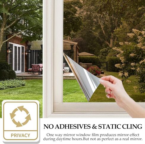 طبقة خصوصية للنافذة من DKTIE، مرآة ذات اتجاه واحد مع أدوات التثبيت - طبقة خصوصية للنافذة لا ترى بالداخل - لاصق ثابت بدون غراء، فضي، 17.7 بوصة × 78.7 بوصة in Kuwait