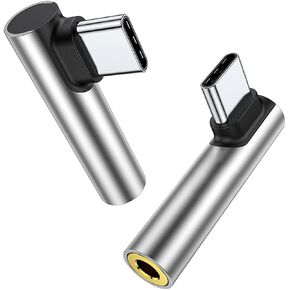 USB C Headphone Adapter (2-Pack) Right Angle Type-C to 3.5mm Audio Adapter Thunderbolt Aux Port Converter Compatible with iPhone 15, Samsung Galaxy S23/S22/S21/S20 Ultra, iPad Pro, Pixel, More