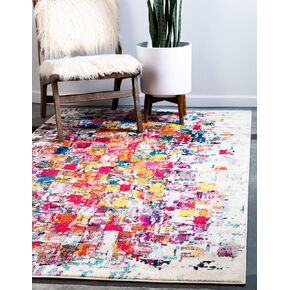 Unique Loom Estrella Collection Abstract, Bright Colors, Distressed, Modern Area Rug, 2 ft 2 in x 6 ft 7 in, Multi/Beige