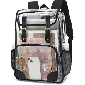 Fuyicat Clear Backpack Heavy Duty PVC Transparent Girls Kids School Backpacks Stadium Approved See Through College Bookbag for Women (Pink)