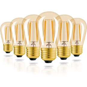 hizashi 25 حزمة s14 استبدال لمبات الإضاءة سلسلة، العنبر 2200k 11w s14 لمبات led لأضواء سلسلة في الهواء الطلق، 1w عكس الضوء شاتيربروف للماء، e26 قاعدة ediosn المصابيح، ul المدرجة