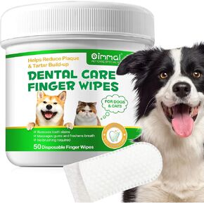 MXCZBSM Dental Care Finger Wipes for Dogs, 50Pcs Teeth Cleaning Wipes for Dogs & Cats, Reduces Plaque, Tartar & Freshen Breath, No-Rinse Dog Finger Toothbrush, 50 Counts Disposable Wipes