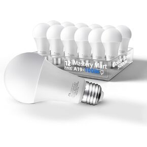 MASTERY MART A19 [Dimmable] Light Bulbs, [100W Equivalent], 5000K Daylight White, E26 Base, 15.5W 1500 Lumens Led Bulbs, Energy Star, UL Listed, Lighting for Bedroom Living Room Home Office-12 Pack