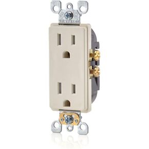 Leviton T5325-SW 15 Amp NEMA 5-15R 2 Pole 3-Wire Tamper Resistant Decora Duplex Receptacle, Self Grounding, White