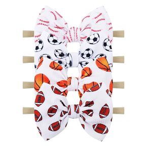 YanJie Baby Girls Hairband - Set of 4 pcs Football, Basketball, Soccer, Rugby Nylon Baby Headbands for 0-6 Months Newborn Infant Toddler - 4 Count Pack