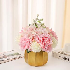 Artificial Flowers with Vase,Fake Peony Flowers in Vase,Faux Hydrangea Flower Arrangements Home Office Decoration, Dining Table Centerpiece-Blue