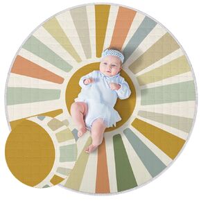 حصيرة لعب الأطفال Wesiti Baby Play Mat غير قابلة للانزلاق مقاس 40 × 40 بوصة كبيرة لنشاط الأطفال، حصيرة مستديرة لوقت بطن الطفل، قابلة للغسل وقابلة للطي، حصيرة أرضية للأطفال الرضع الزحف لغرفة حضانة الأطفال في الأماكن المغلقة والخارجية (ورقة الأوكالبتوس)
