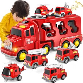 IHAHA Gifts Toys for 3 4 5 Year Old Toddlers Boys, 5 in 1 Carrier Truck Car Boy Toddlers Toys, Birthday Early Educational Toys for Girls Age 3-5