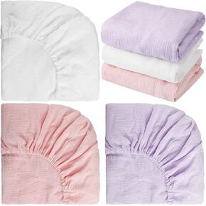 Newwiee 3 Pcs Crib Sheets Fitted 24'' x 38'', Mini Soft Muslin Crib Mattress Sheets for Girls and Boys(Classic)