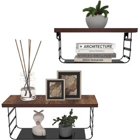 Lavezee Floating Shelves for Wall Decor, Bathroom Shelf Over Toilet Paper Storage with Wire Basket Shelving Set of 3, Rustic Brown