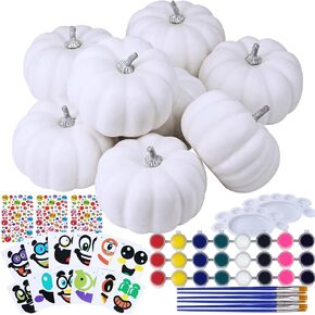 Winlyn 7 Sets DIY Fall Pumpkin Painting Kits Assorted White Foam Pumpkins Craft Pumpkins to Paint for Kids Fall Halloween Thanksgiving Party Favors Gifts Classroom Activity Art Projects Holiday Décor