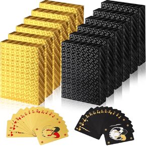 Zubebe 12 Decks of Playing Cards Waterproof Plastic Poker Cards Bulk Gold Foil Playing Cards Gift for Adults Washable Flexible Party Game Favors(Black, Gold)