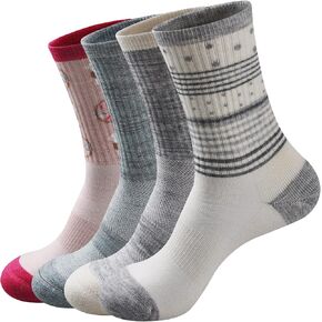 GKX Women's Cozy Merino Wool Hiking Cushion Crew Socks 4 Pairs