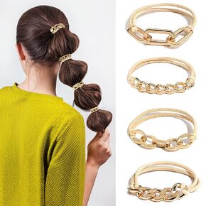 Black Bracelet Hair Ties for Women and Men - 4 PCSFashion Jewelry Hair Elastics & Ties for Girls Favorite Things with Beige Elastic