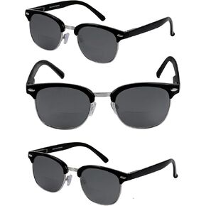 'The Executive' 3 Pair of Classic Semi-Rimless Lightweight Bifocal Reading Sunglasses for Men and Women