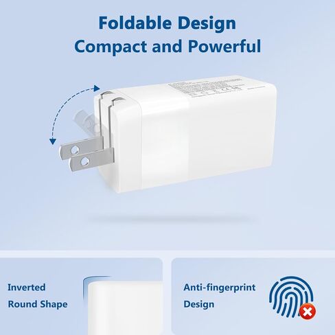 شاحن حائط USB C بقدرة 65 وات، محول طاقة GaN 3 منافذ سريع وقابل للطي مع كابل USB-C، كتلة شاحن PD QC لأجهزة MacBook Pro/Air، iPad Pro، iPhone 15/14/Pro، Galaxy S23/S22 والمزيد (أبيض) in Kuwait