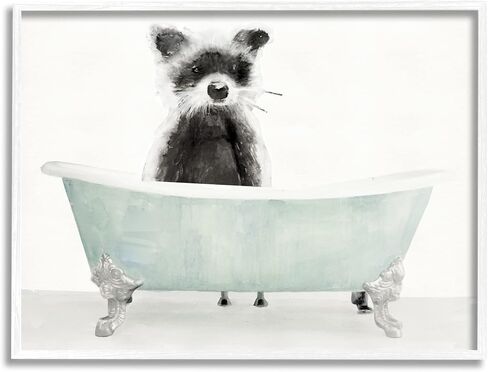 Stupell Industries Raccoon in A Tub Funny Animal Bathroom Drawing, Stellar Design Studio Wall Art, 16 x 20, Black Framed in Saudi Arabia